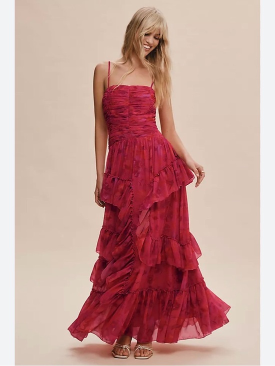 BHLDN Dresses & Skirts - BHLDN by Anthropologie Thalia Ruffle Chiffon Maxi Dress 8 Prom Coquette Wedding